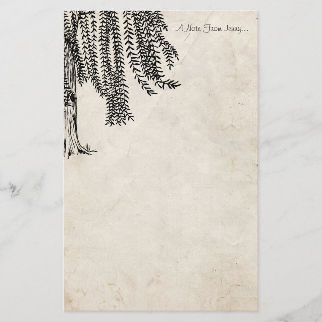 Vintage Black Weeping Willow Tree Stationery (Front)