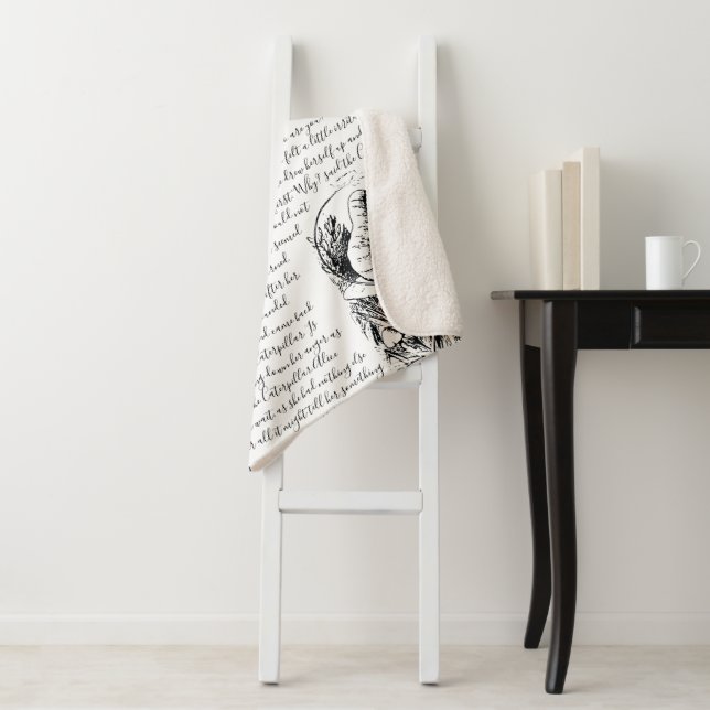 Vintage Black & White Alice in Wonderland Sherpa Blanket (In Situ)