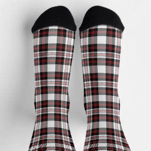 Vintage black white and red rustic tartan plaid socks