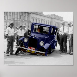 Vintage Black & White Antique Auto Car Wreck Poster