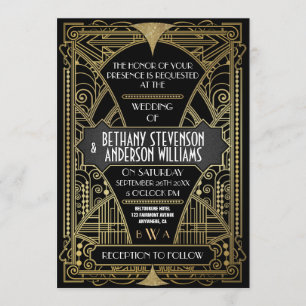 Vintage Black & White Art Déco Invitations de mari