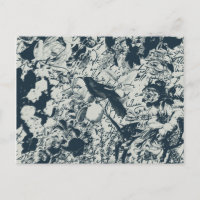 Vintage Black & White Bird Floral and Script Print