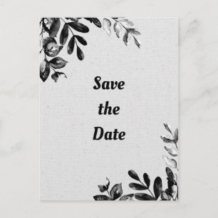 Vintage Black + White Botanical Leaves Wedding Postcard
