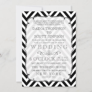 Vintage Black & White Chevron Wedding Invite