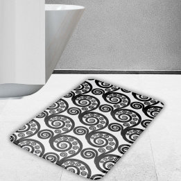 Vintage Black White Curly Swirls Fern Leaf Pattern Bath Mat
