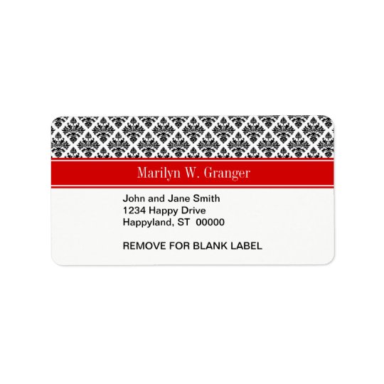 Vintage Black White Damask #3 Red Name Monogram