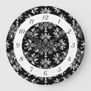 Vintage Black White Damask Pattern With Numbers Large Clock