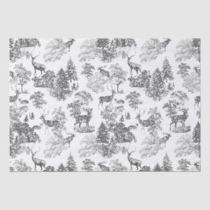Vintage Black White Deer in Snowy Woodland Tissue Paper