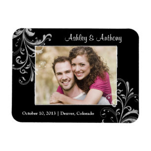 Vintage Black White Floral Photo Wedding Magnet