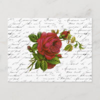 Vintage Black White French Typography Red Rose