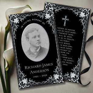 Vintage Black & White Funeral Memorial Prayer Card