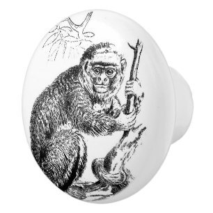 Vintage black white monkey home decor knob