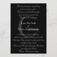 Vintage Black & White Monogram Invitation Verticle