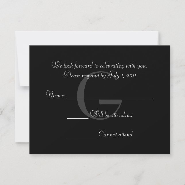 Vintage Black & White Monogram Respond Card (Front)