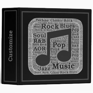Vintage Black & White Music Genres Classeur à 3 an