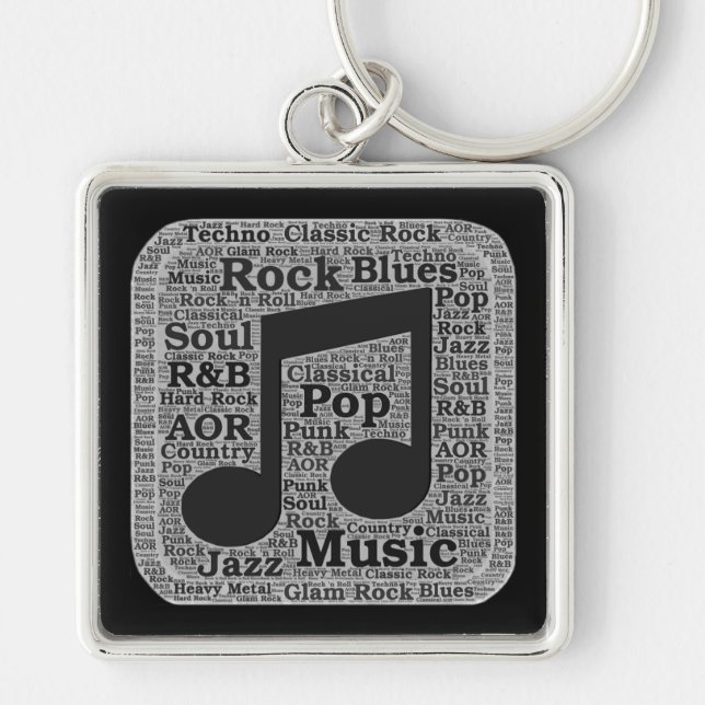 Vintage Black & White Music Genres Key Chain (Front)
