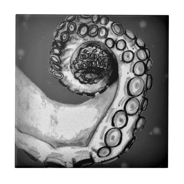 Vintage Black & White Nautical Octopus Tentacle Tile (Front)