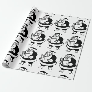 Vintage Black/White Reading Santa (lge) Gift Wrap