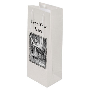 Vintage black White Riding Hood Framed Drawing Wine Gift Bag