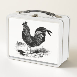 Vintage black white rooster lunch box