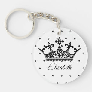 Vintage Black & White Royal Floral Crown Queen Keychain