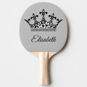 Vintage Black & White Royal Floral Crown Queen Ping Pong Paddle