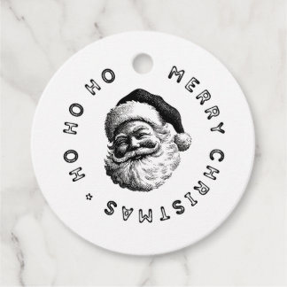 Vintage Black & White Santa Claus Merry Christmas Favour Tags