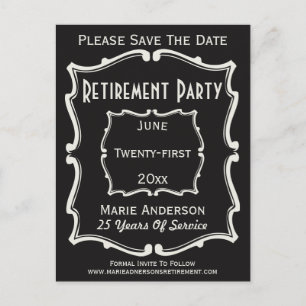 Vintage Black White Save The Date Retirement Party Announcement Postcard