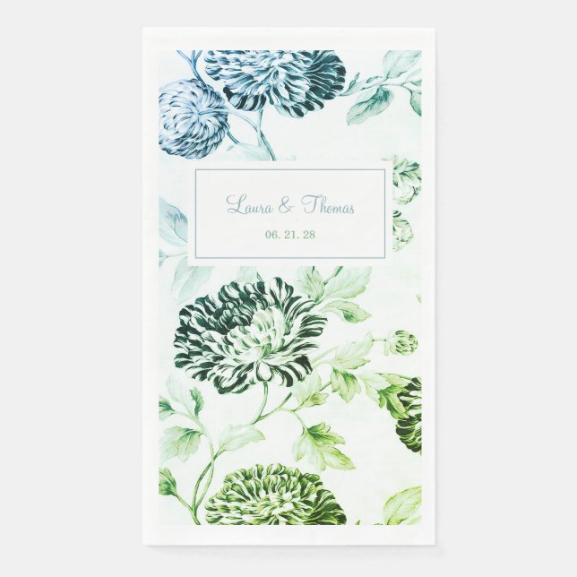 Vintage Black & White Vertigris Floral Wedding Napkin (Front)