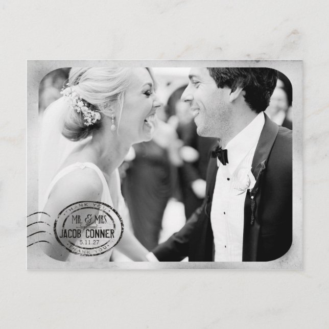 Vintage Black White Wedding Thank You Postcard (Front)