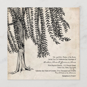 Vintage Black Willow Tree Wedding Invitation