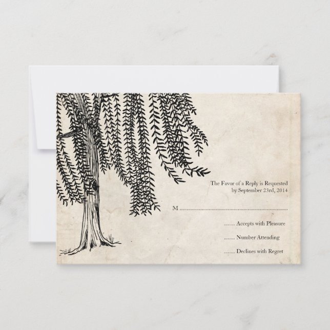Vintage Black Willow Tree Wedding RSVP (Front)