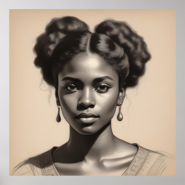 Vintage Black Woman Portrait Sketch Poster (Front)