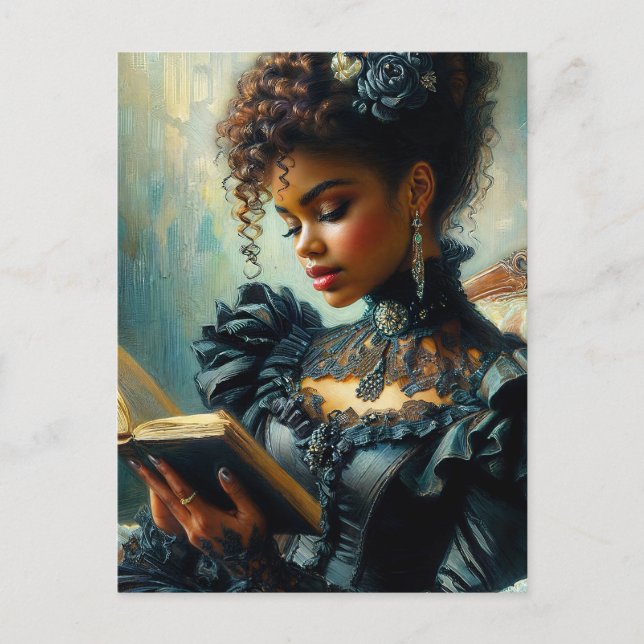 Vintage Black Woman Reading Victorian Aesthetic Postcard (Front)