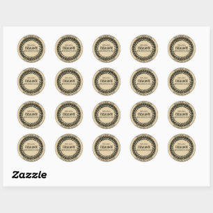 Vintage Black Wreath on Dark Beige Classic Round Sticker