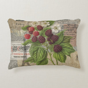 Vintage Blackberries & French Ephemera Art Collage Accent Pillow