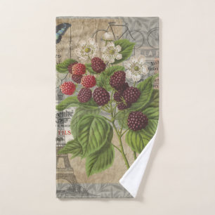 Vintage Blackberries & French Ephemera Art Collage Bath Towel Set