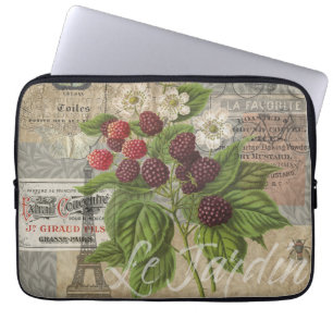 Vintage Blackberries & French Ephemera Art Collage Laptop Sleeve