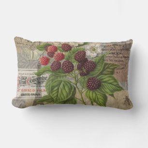 Vintage Blackberries & French Ephemera Art Collage Lumbar Pillow