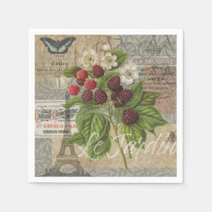 Vintage Blackberries & French Ephemera Art Collage Napkin