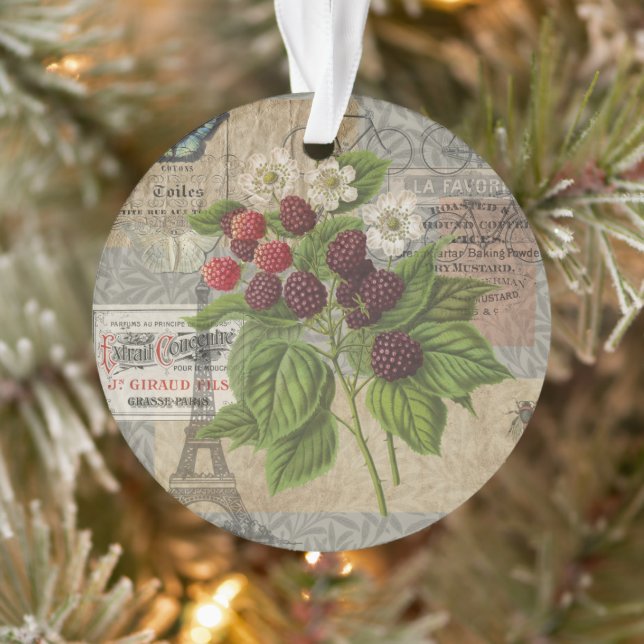 Vintage Blackberries & French Ephemera Art Collage Ornament (Tree)