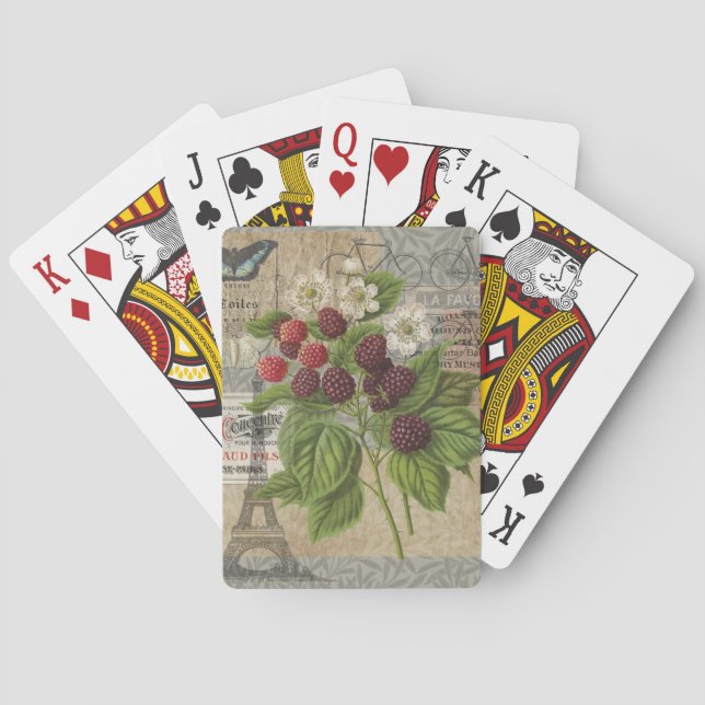 Vintage Blackberries & French Ephemera Art Collage Playing Cards (Back)