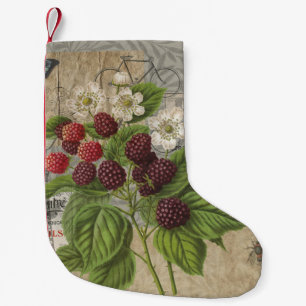Vintage Blackberries & French Ephemera Art Collage Small Christmas Stocking