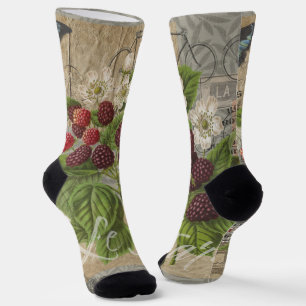 Vintage Blackberries & French Ephemera Art Collage Socks