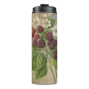 Vintage Blackberries & French Ephemera Art Collage Thermal Tumbler