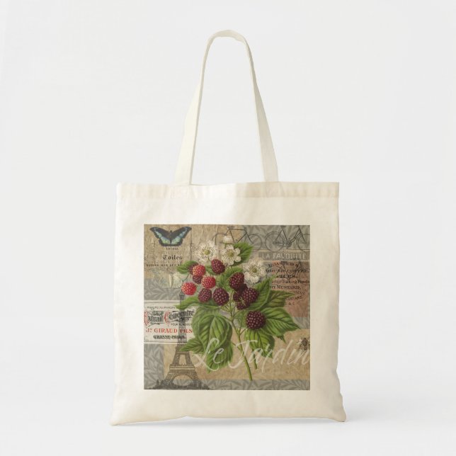 Vintage Blackberries & French Ephemera Art Collage Tote Bag (Front)