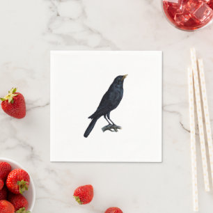 Vintage Blackbird Crow Illustration Napkin