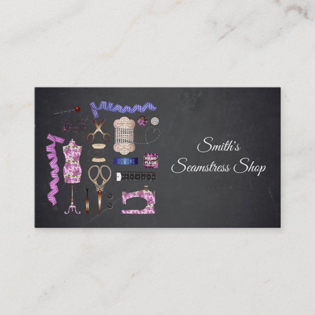 Vintage Blackboard Seamstress Business Card (Front)