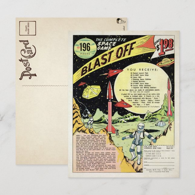 Vintage Blast Off Game Ad Postcard (Front/Back)