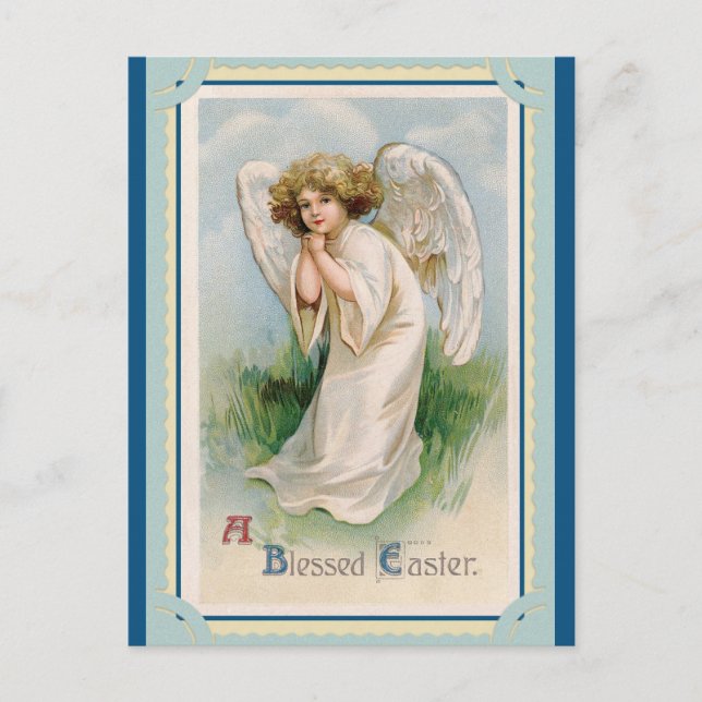 Vintage Blessed Easter Greetings Angel Postcard (Front)
